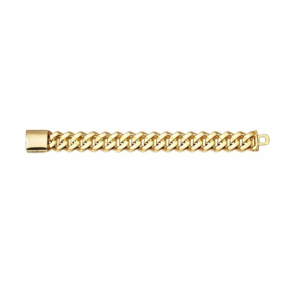 Gold Cuban Link Bracelet with Pave Crystals 14mm • 7.5” - Picture 5 of 7
